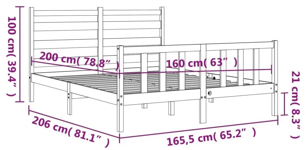 Σκελετός Κρεβατιού Χωρίς Στρώμα 160x200 εκ Μασίφ Ξύλο Πεύκου - Καφέ