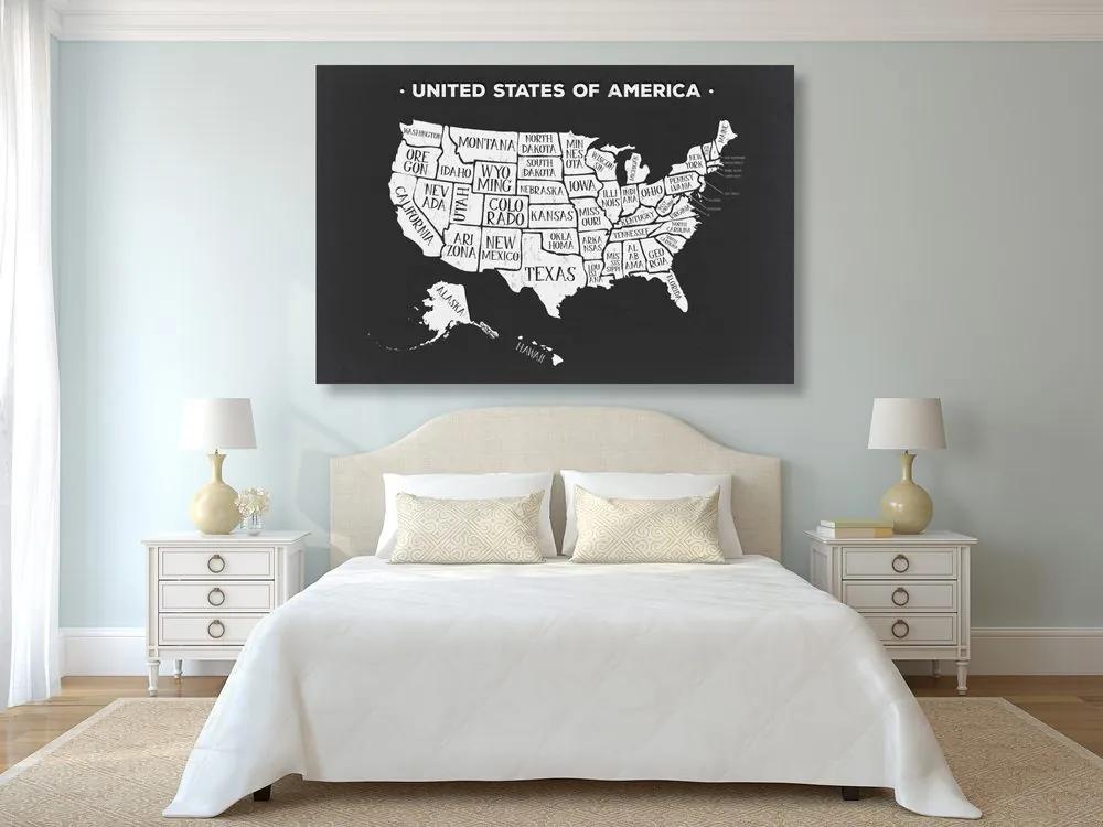 Εικόνα εκπαιδευτικό χάρτη των ΗΠΑ σε ασπρόμαυρο - 120x80