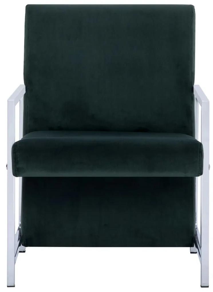 Πολυθρόνα Σκούρο Πράσινο Βελούδινη με Πόδια Χρωμίου - Πράσινο