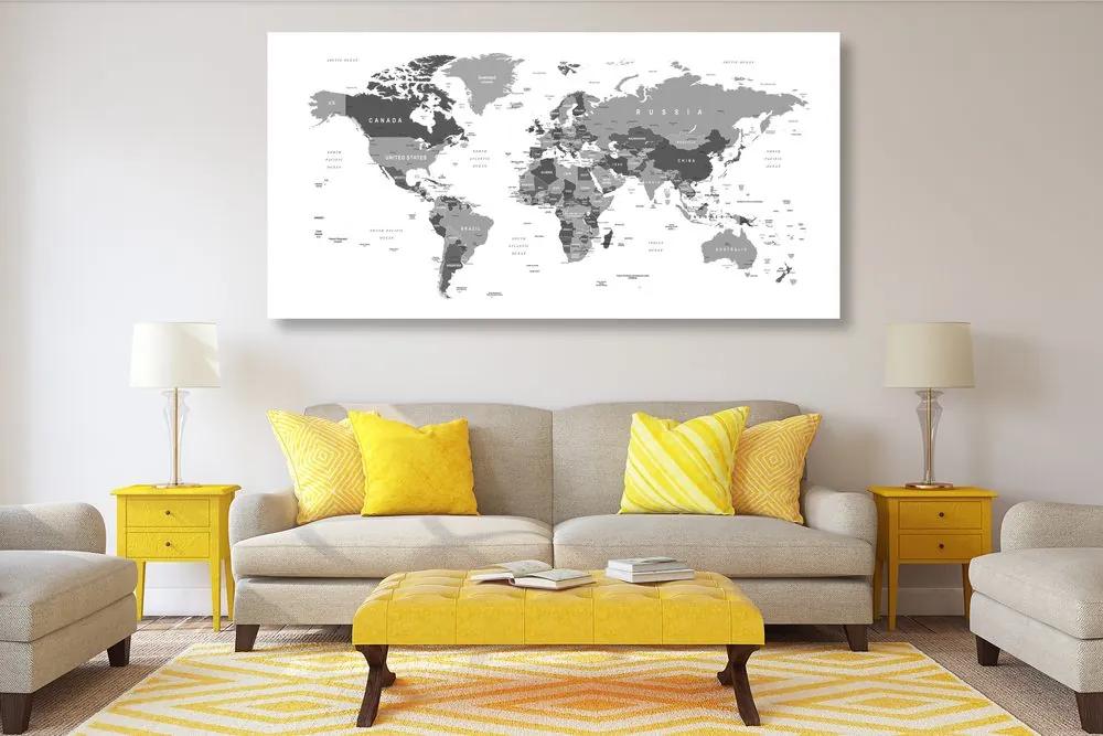 Εικόνα στον παγκόσμιο χάρτη φελλού με ασπρόμαυρη απόχρωση - 120x60  peg