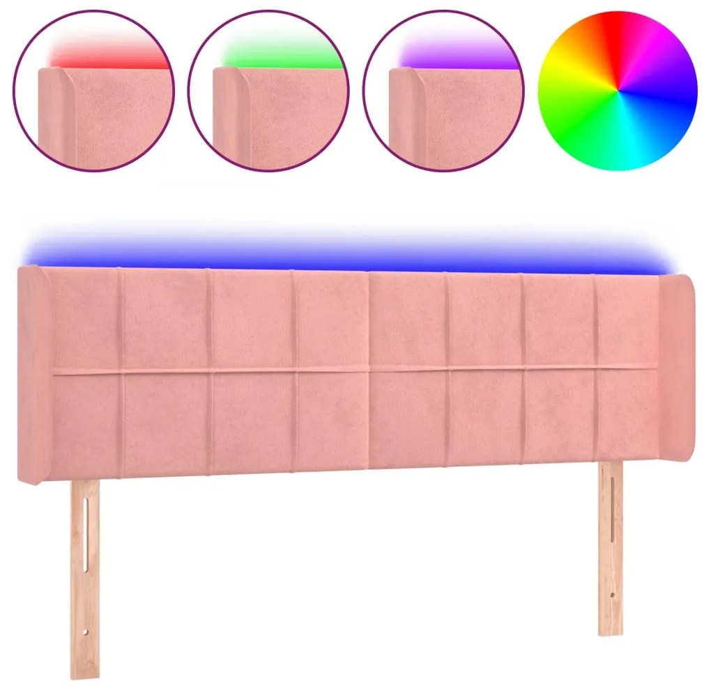 vidaXL Κεφαλάρι Κρεβατιού LED Ροζ 147x16x78/88 εκ. Βελούδινο