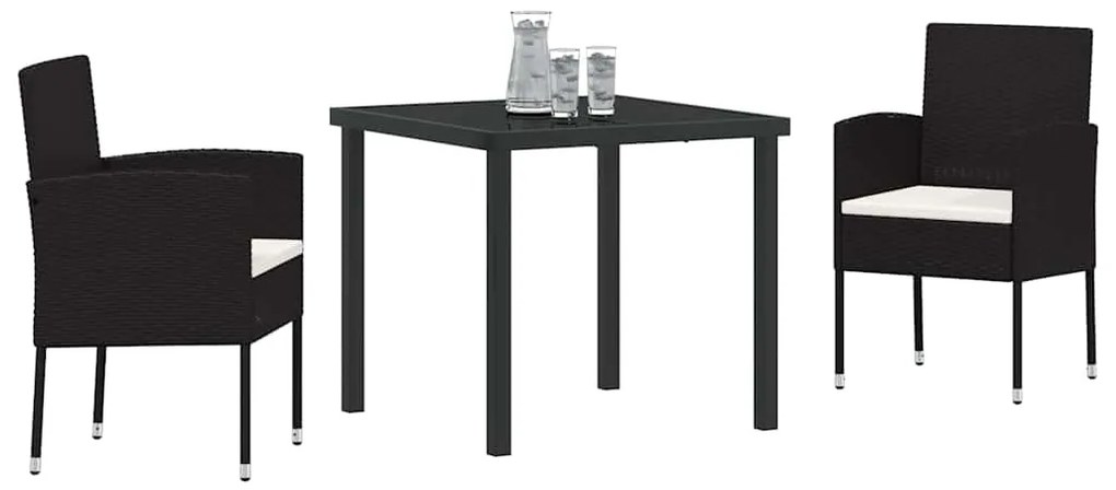 vidaXL Σέτ φαγητού για κήπο με μαξιλάρι 3 pcs Μαύρο Πολυ ράταν