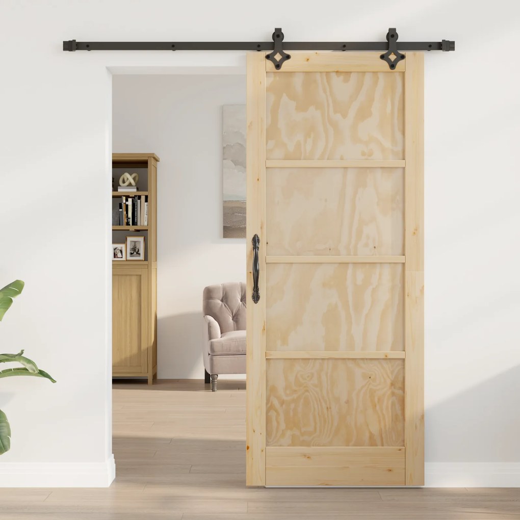 vidaXL Συρόμενη Πόρτα με Σετ Εξαρτημάτων 83x202 εκ. Μασίφ Ξύλο Πεύκου