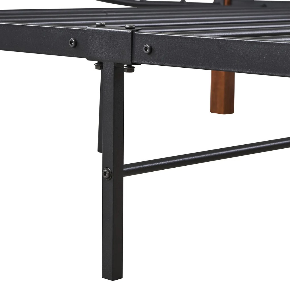 Κρεβάτι Ημίδιπλο ArteLibre ARROWHEAD Μαύρο/Καρυδί Μέταλλο Για Στρώμα 120x200cm