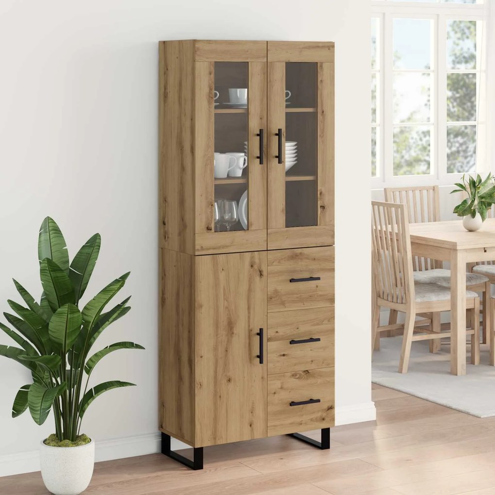 vidaXL Highboard με συρτάρι 2 pcs Artisan Oak Σύνθετο Ξύλο και Γυαλί