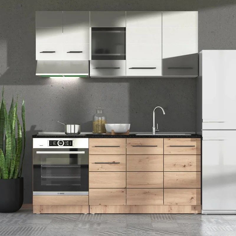 Σύνθεση κουζίνας SAVONA 180 Artisan Oak - Λευκό 180x57x200εκ. 180x57x200 εκ.