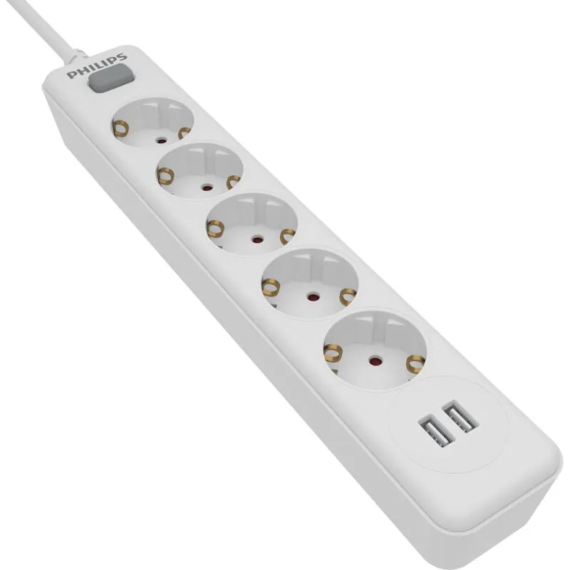Philips SPN3052W/GRS Πολύπριζο 5 θέσεων με 2 USB Type-A 2.4 A-1150100-0008