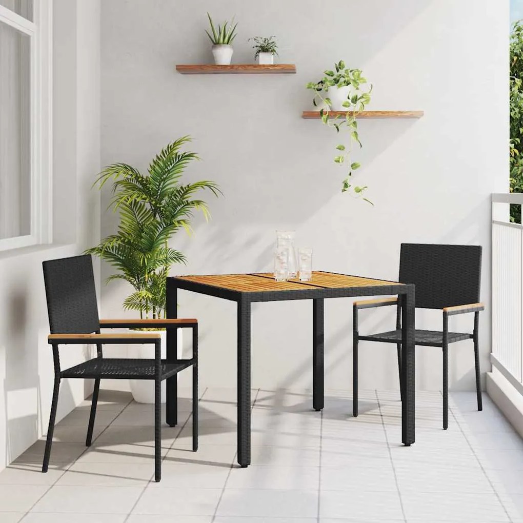 vidaXL Σέτ φαγητού για κήπο 3 pcs Μαύρο, Καφέ 90 x 90 x 75 cm