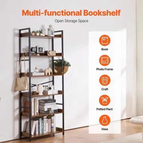 VEVOR Metal Bookshelf Rustic Bookshelf 6-Tier for Living room Bedroom &amp; Office