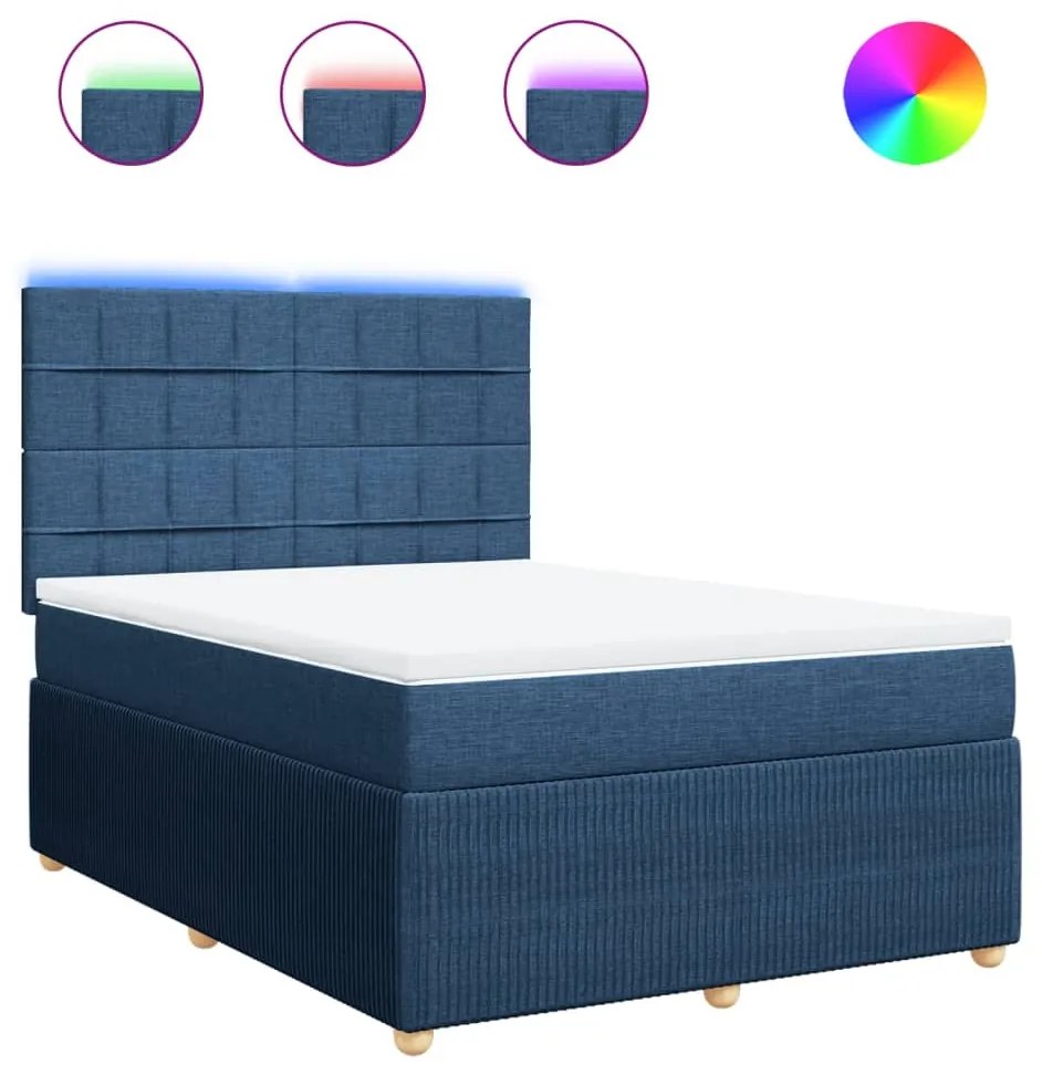 vidaXL Κρεβάτι Boxspring με Στρώμα Μπλε 160x200 εκ. Υφασμάτινο