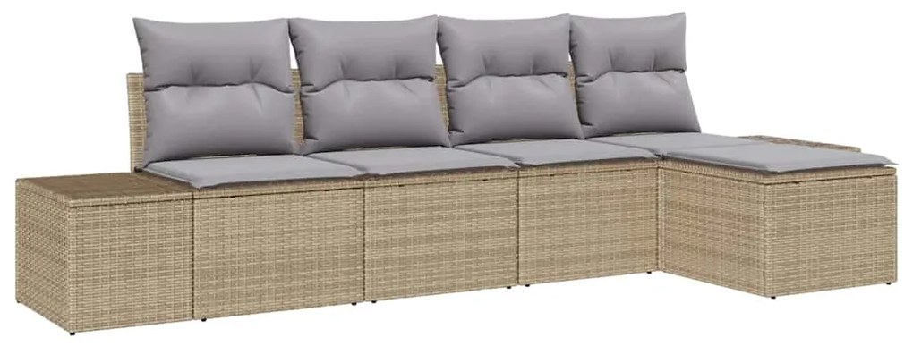 vidaXL Σετ Καναπέ Κήπου 5 pcs Μπεζ Πολυ ράταν