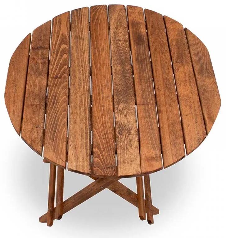 Σετ τραπεζαρία κήπου Queen Megapap ξύλινη τραπέζι Ø60εκ. - πολυθρόνα σκηνοθέτη καρυδί - εκρού πανί S_GP045-0003,1+GP045-0001,1x2