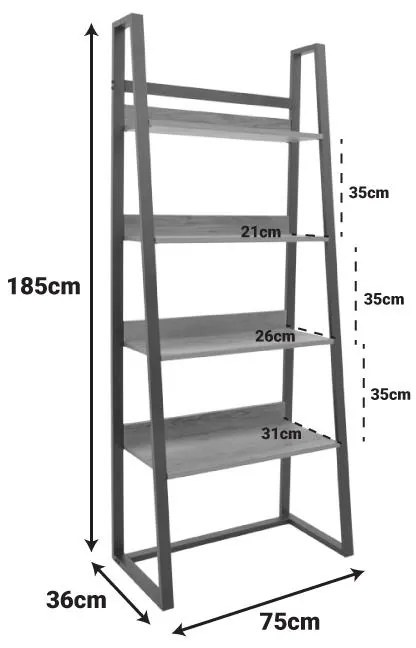 Βιβλιοθήκη Ryder καρυδί-μαύρο 75x36x185εκ 78x36x185 εκ.