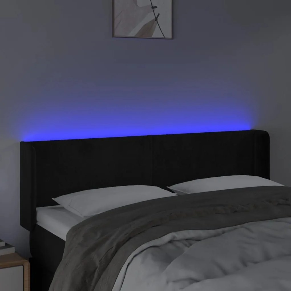 Κεφαλάρι Κρεβατιού LED Μαύρο 147x16x78/88 εκ. Βελούδινο - Μαύρο