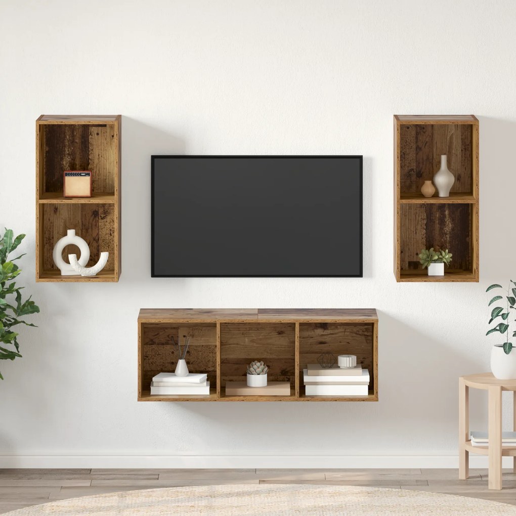 vidaXL Σετ Τηλεοπτικού Κάδου 3 pcs Παλαιό ξύλο 37 x 37 x 107 εκ