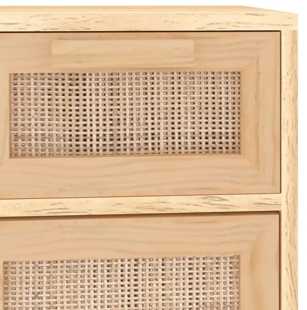 Συρταριέρα Καφέ 60x30x75 εκ. Μασίφ Πεύκο &amp; Φυσικό Ρατάν - Καφέ