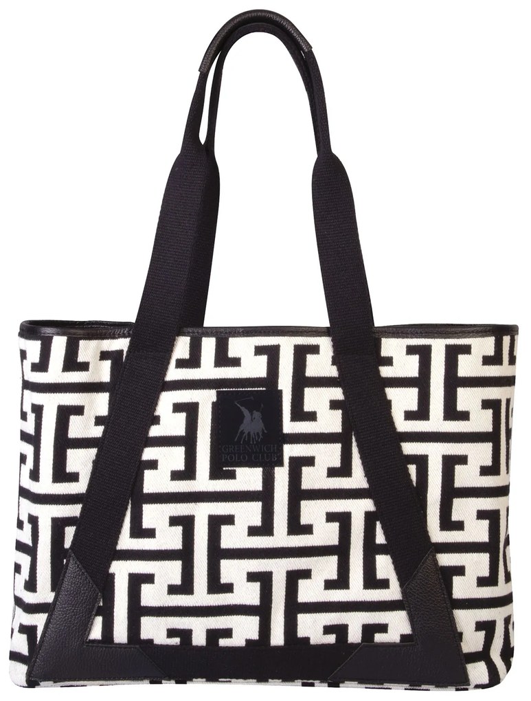 Τσάντα Θαλάσσης Polycotton 35x12x42εκ. Essential 3838 Μαύρη-Εκρού Greenwich Polo