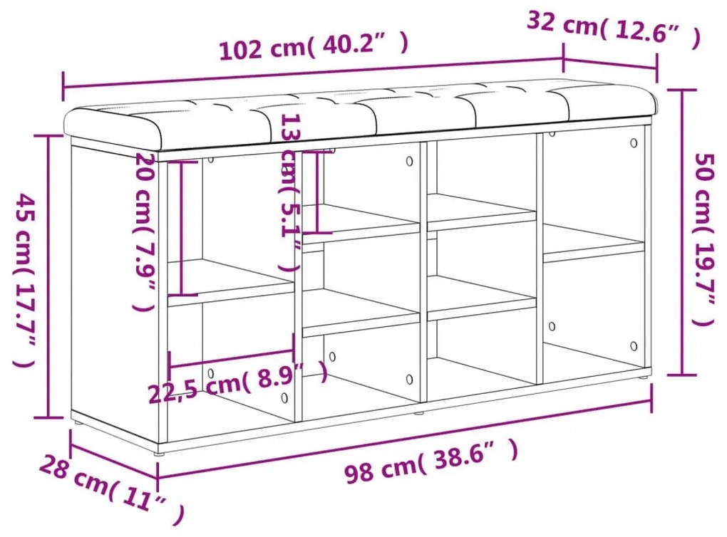 Παπουτσοθήκη Sonoma Δρυς 102x32x50 εκ. από Επεξεργασμένο Ξύλο - Καφέ