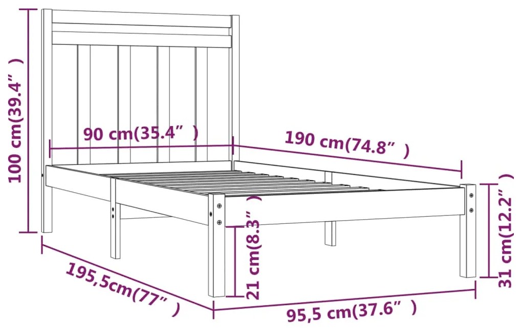 ΠΛΑΙΣΙΟ ΚΡΕΒΑΤΙΟΥ 90 X 190 ΕΚ. ΑΠΟ ΜΑΣΙΦ ΞΥΛΟ 3FT SINGLE 3105215