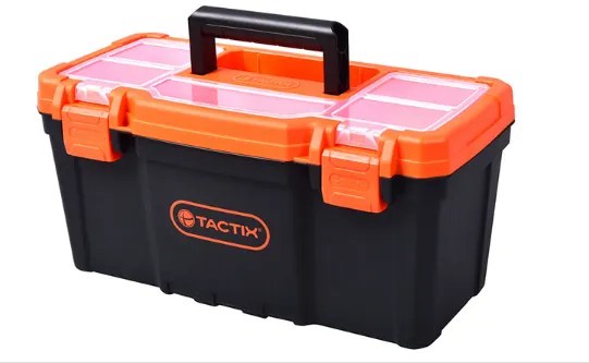 Tactix 320100 Εργαλειοθήκη Πλαστική, Με Ένα Αποσπώμενο Ράφι, Διάφανο Καπάκι &amp; Θήκες 50 ×26 ×24cm
