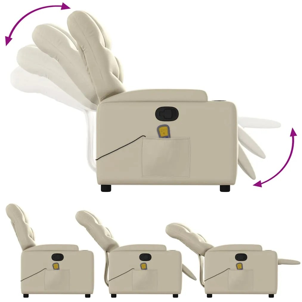 vidaXL Πολυθρόνα Μασάζ Ανακλινόμενη με Ανύψωση Κρεμ Συνθετικό Δέρμα