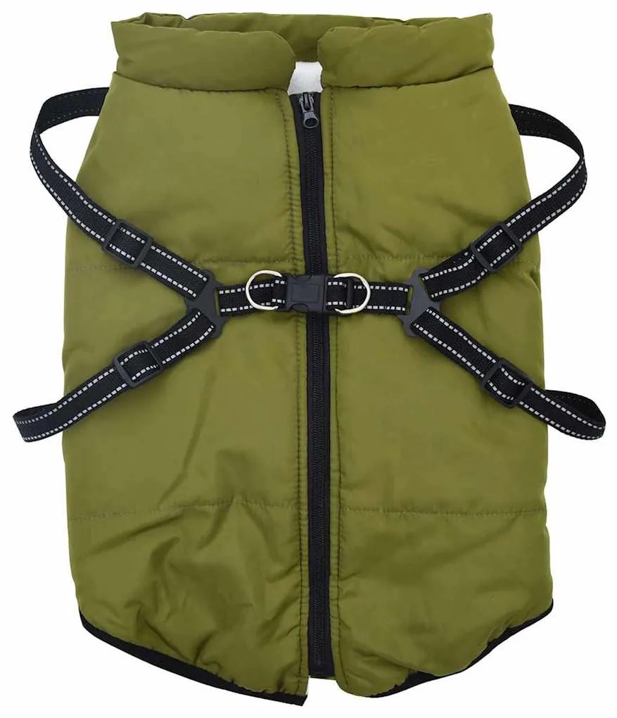 vidaXL Μπουφάν Σκύλου Στρατιωτικό Πράσινο 6XL Φλις και Πολυεστέρας