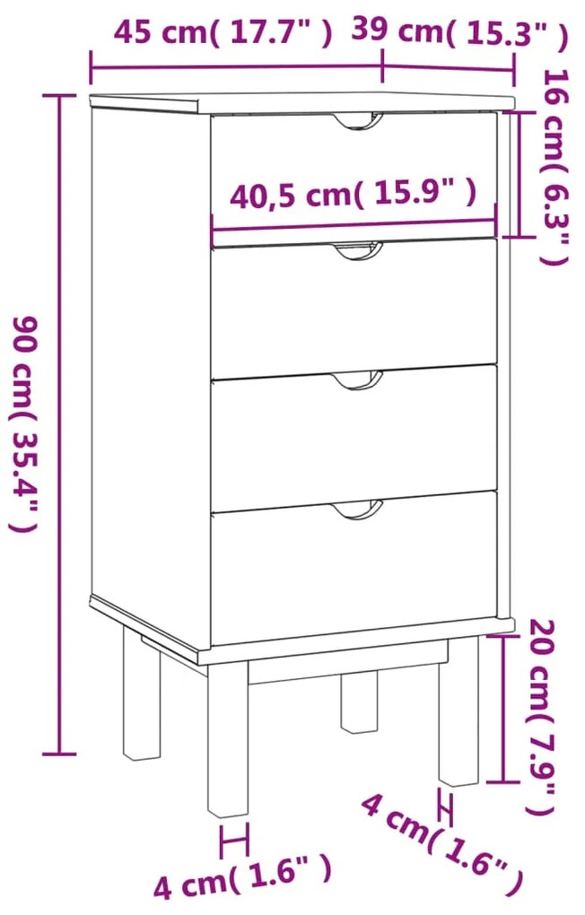 vidaXL Συρταριέρα OTTA Καφέ &amp; Λευκό 45x39x90 εκ Μασίφ Ξύλο Πεύκου