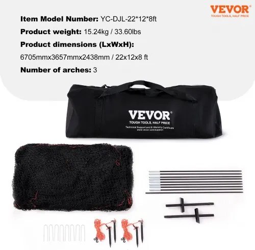 VEVOR Baseball Batting Cage, Softball and Baseball Batting Cage Net and Frame, Practice Portable Cage Net with Carry Bag, Heavy Duty Enclosed Pitching Cage, for Backyard Batting Hitting Training, 22FT