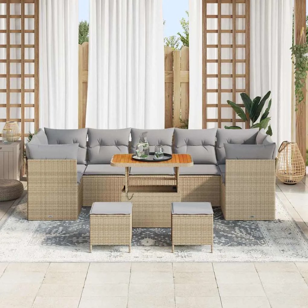 vidaXL Σετ Καναπέ Κήπου Ρυθμιζόμενο ύψος 10 pcs Μπεζ συνθετικό ρατάν