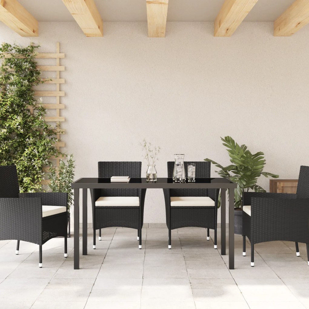 vidaXL Τραπέζι Κήπου Μαύρο 140x80x73 εκ Γυαλί Σαπιστής