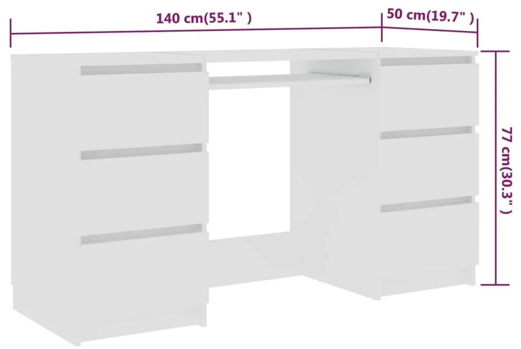 Γραφείο Λευκό 140 x 50 x 77 εκ. από Επεξ. Ξύλο - Λευκό