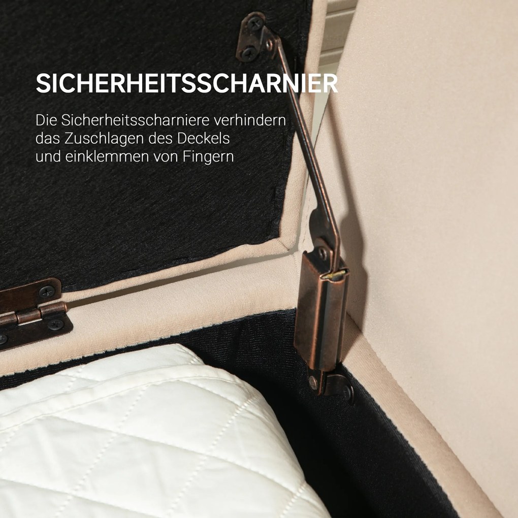 HOMCOM Βελούδινο Παγκάκι με Αποθηκευτικό Χώρο, Μπράτσα, Βελούδινο Πολυεστέρας, Καουτσούκ Ξύλο, 107 x 42 x 65 cm, Μπεζ