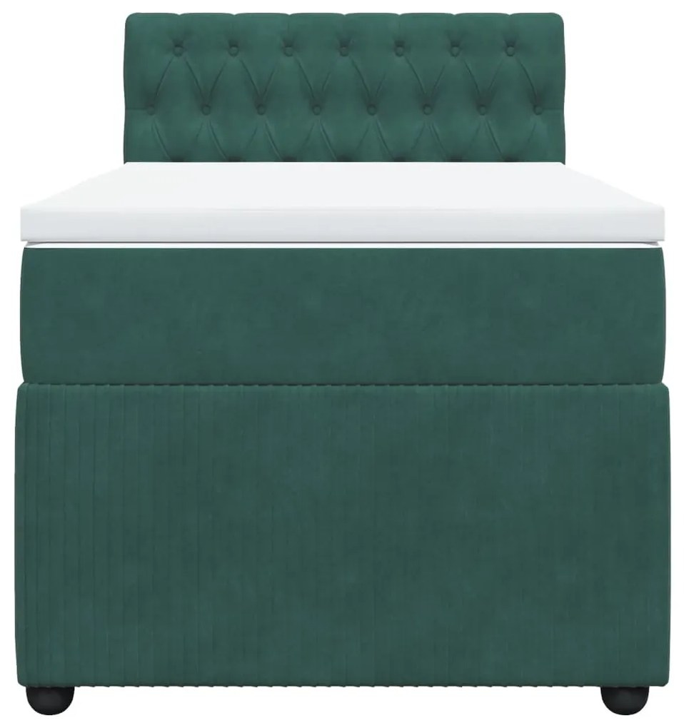 vidaXL Κρεβάτι Boxspring με Στρώμα Σκούρο Πράσινο 100x200εκ. Βελούδινο