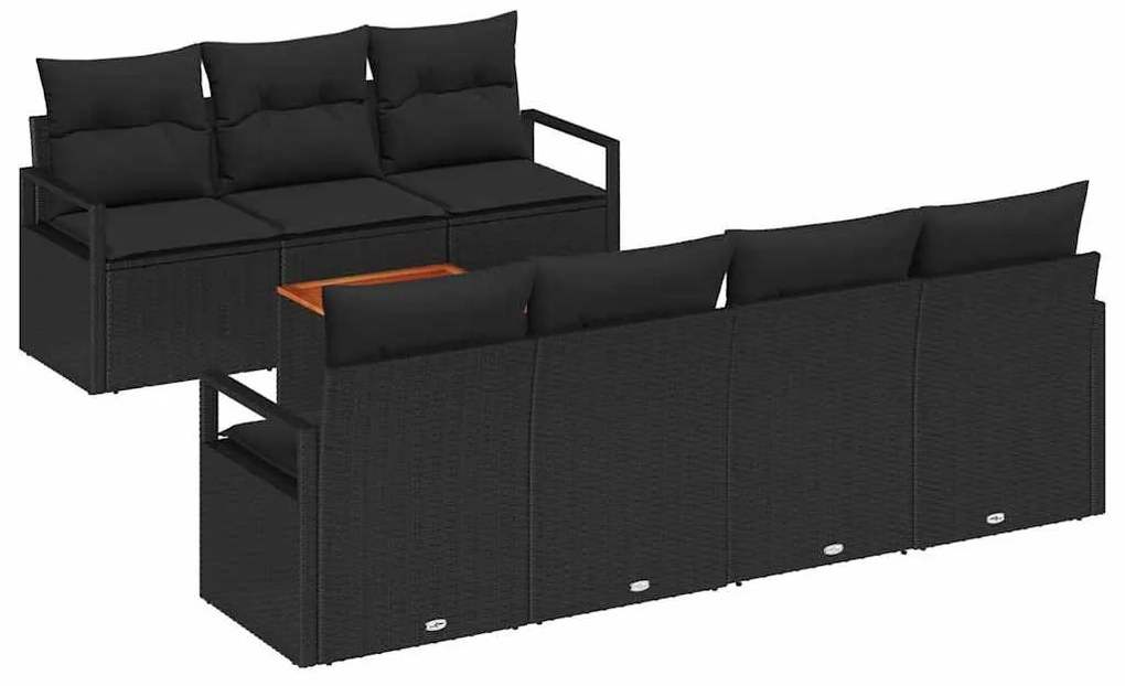 vidaXL Σετ Καναπέ Κήπου με μαξιλάρι 8 pcs Μαύρο Πολυ ράταν