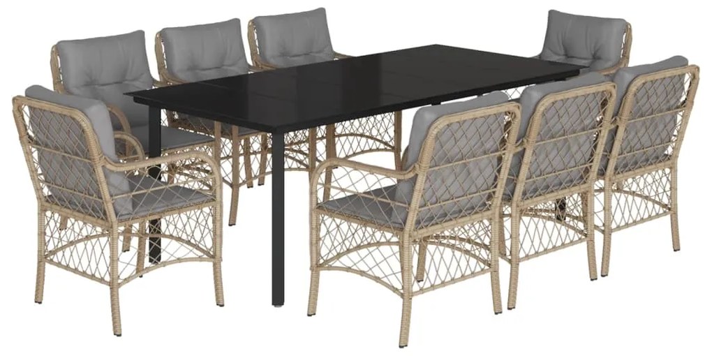 vidaXL Σετ Τραπεζαρίας Κήπου 9τεμ. Μικτό Μπεζ Συνθ. Ρατάν με Μαξιλάρια