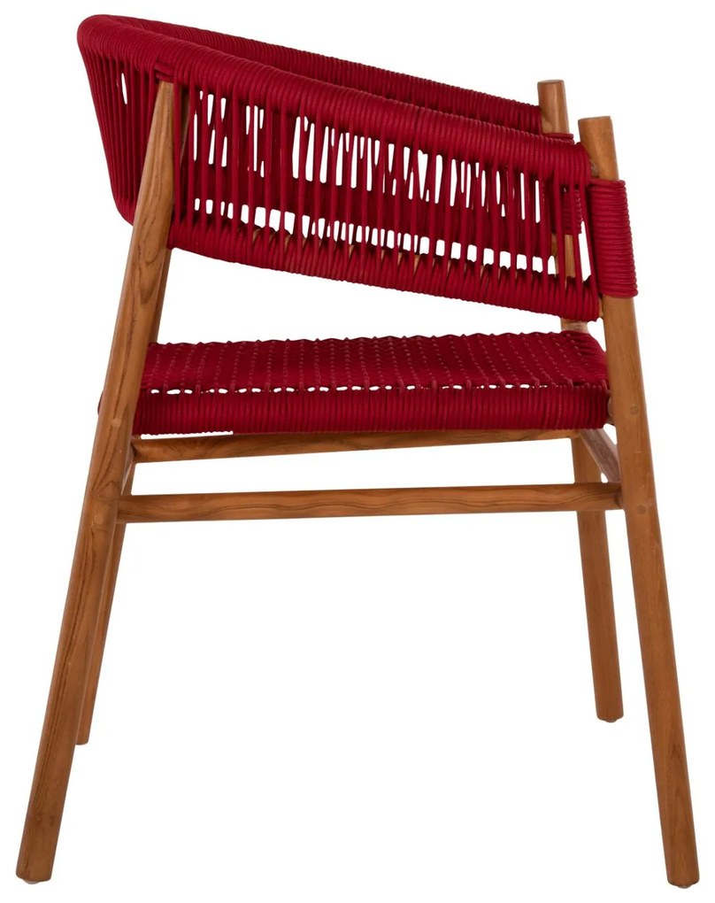 Πολυθρόνα IRVING Ξύλο Teak Φυσικό με Μπορντό Σχοινί 60x55x75Yεκ. 60x55x75 εκ.