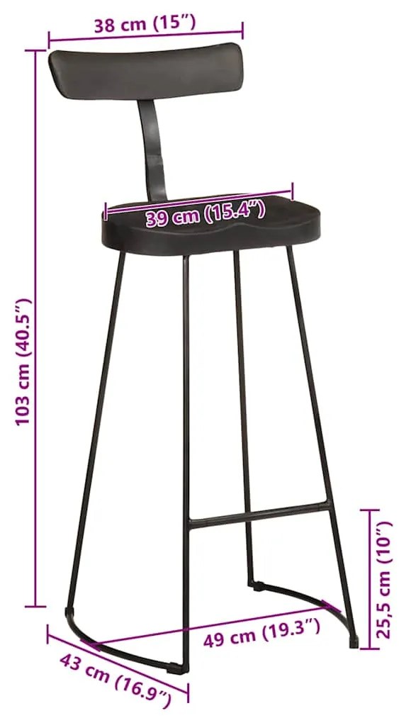 Bar Stools 2 τεμάχια Μαύρο 49x43x103 cm Στερεό ξύλο Mango 4013515