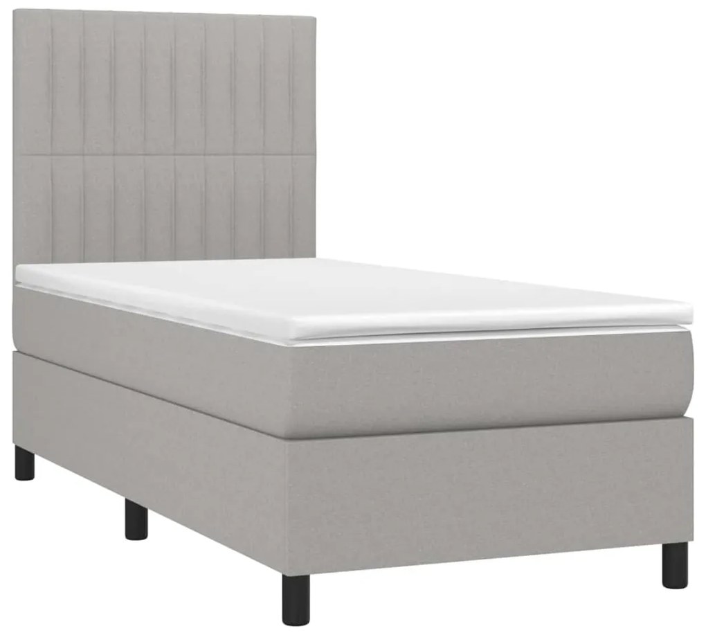 vidaXL Κρεβάτι Boxspring με Στρώμα &amp; LED Αν.Γκρι 90x200 εκ. Υφασμάτινο