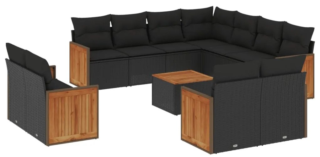 vidaXL Σαλόνι Κήπου 12 Τεμαχίων Μαύρο Συνθετικό Ρατάν με Μαξιλάρια