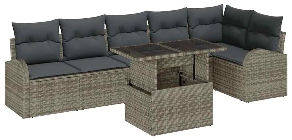 vidaXL Σετ Καναπέ Κήπου με μαξιλάρι με μαξιλάρι 7 pcs Γκρι Πολυ ράταν