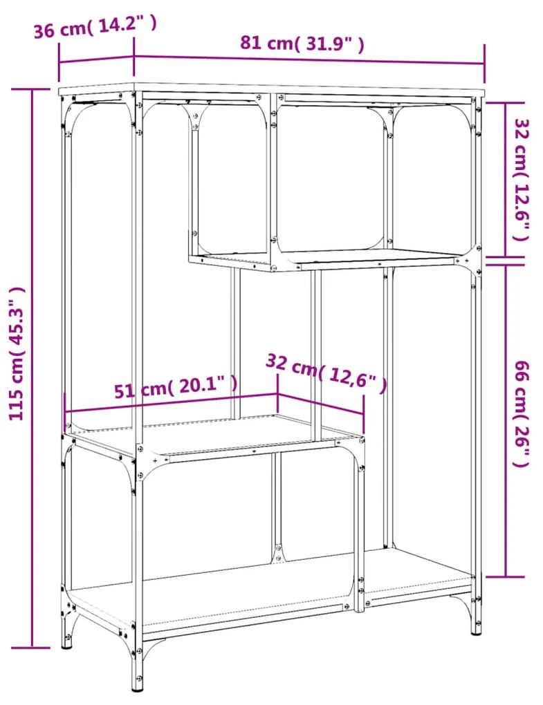 Βιβλιοθήκη Γκρι Sonoma 81 x 36 x 115 εκ. Επεξεργ. Ξύλο / Ατσάλι - Γκρι