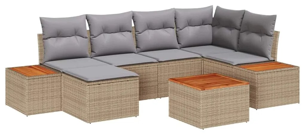 vidaXL Σετ Καναπέ Κήπου με μαξιλάρι 7 pcs Μπεζ Πολυ ράταν