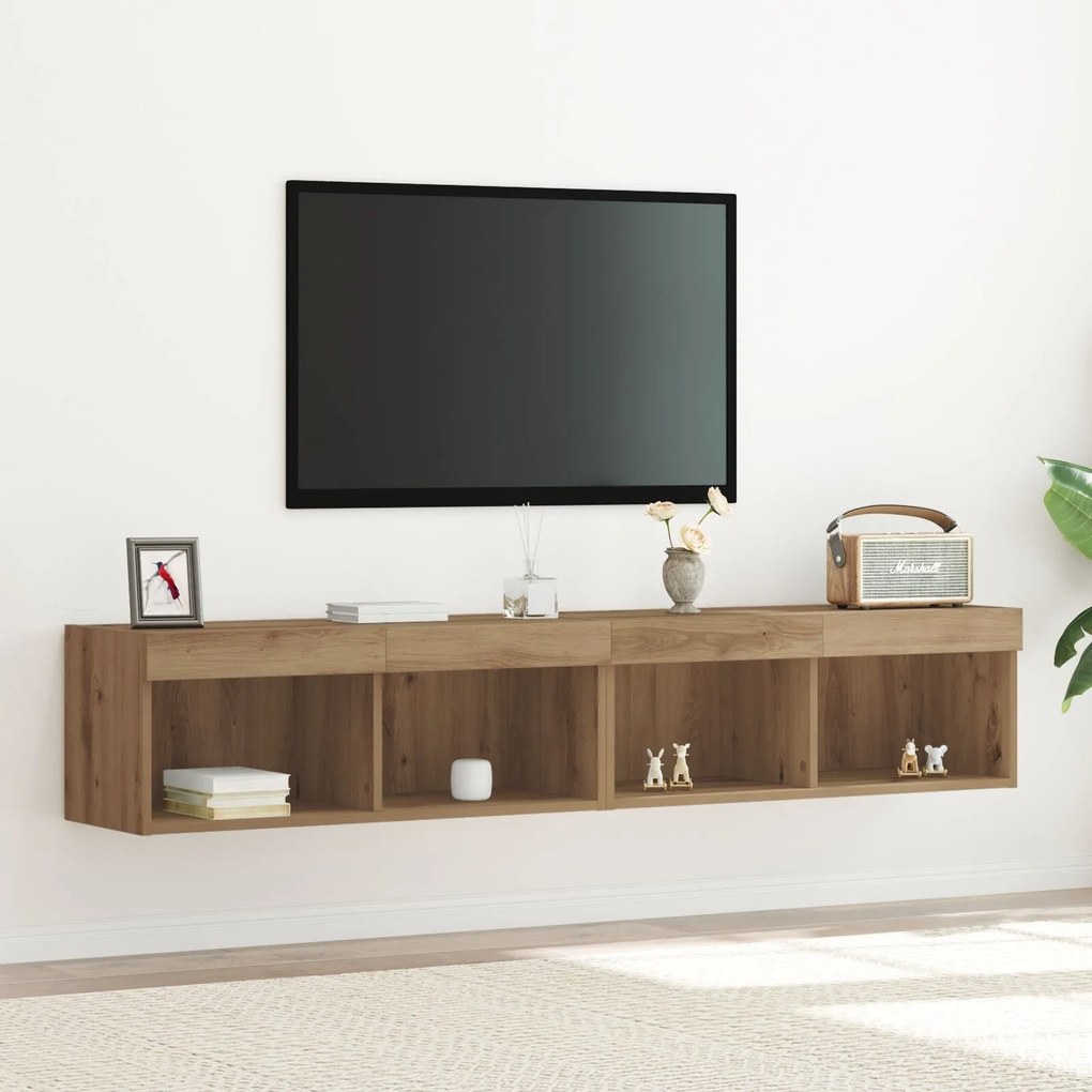 vidaXL Ντουλάπες Τηλεόρασης με LED Φώτα 2 τμχ Καρυδιά 80x30x30 εκ