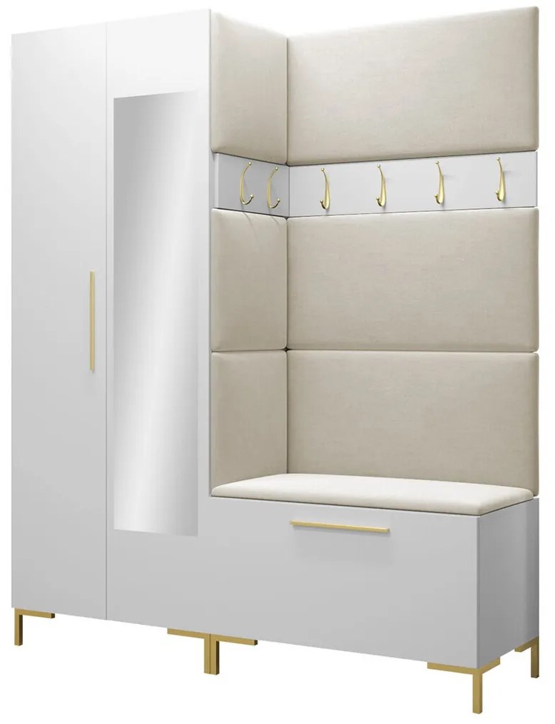 Σετ διαδρόμου Hartford F107, 196x158x46cm, 88 kg, Καθρέφτης, Άσπρο, Ταπισερί, Πλαστικοποιημένη μοριοσανίδα, Εντοιχισμένη, Τοίχου | Epipla1.gr
