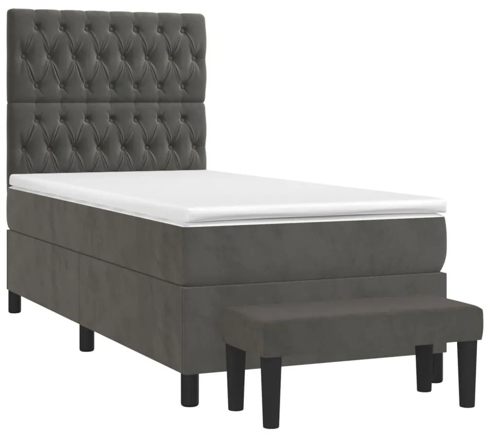 Κρεβάτι Boxspring με Στρώμα Σκούρο Γκρι 100x200 εκ. Βελούδινο - Γκρι