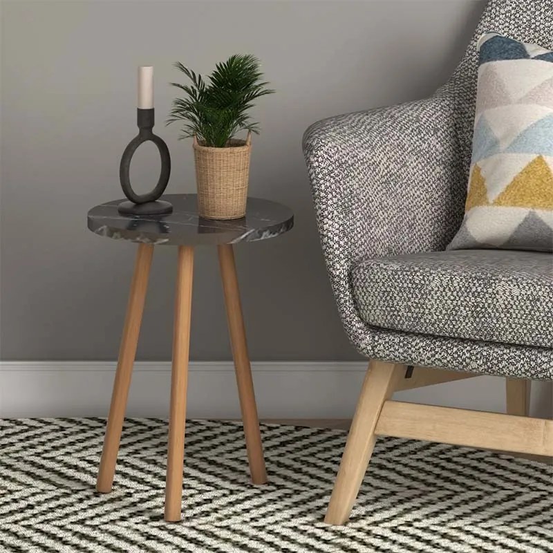 Τραπεζάκι βοηθητικό Roma Megapap χρώμα μαύρο εφέ μαρμάρου 33,5x33,5x46εκ.