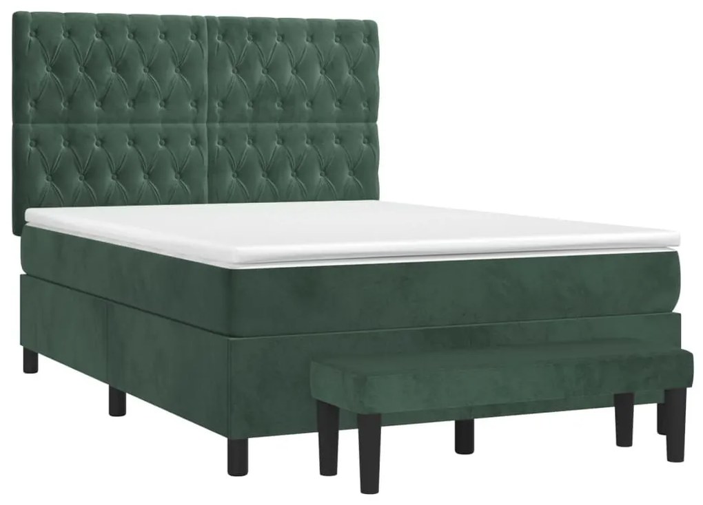 Κρεβάτι Boxspring με Στρώμα Σκούρο Πράσινο 140x190εκ. Βελούδινο - Πράσινο