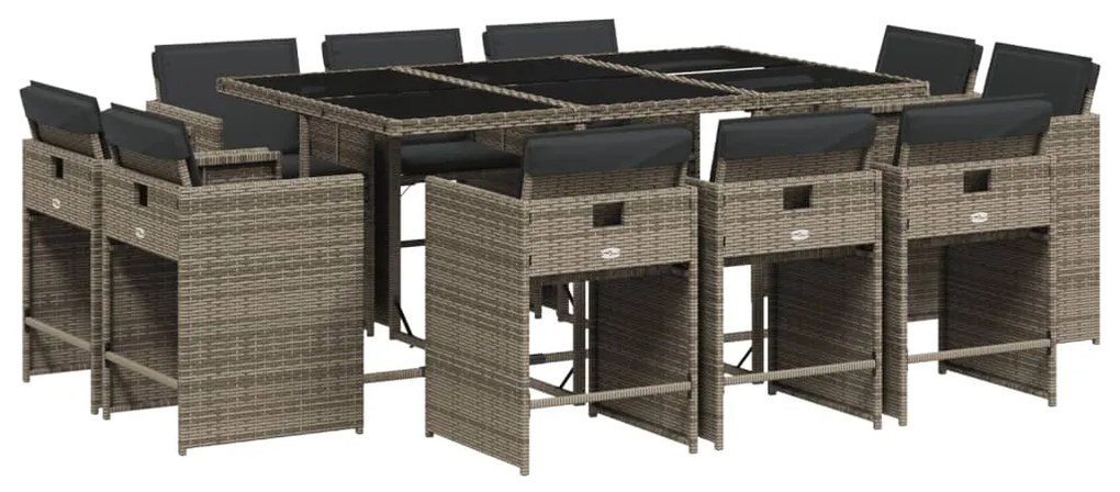 vidaXL Σετ Τραπεζαρίας Κήπου 11 Τεμαχίων Γκρι Συνθ. Ρατάν με Μαξιλάρια