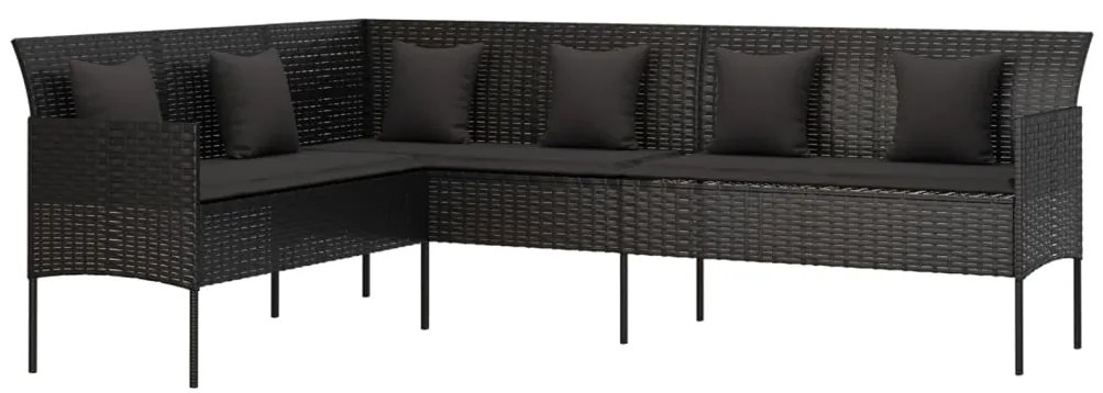 vidaXL Καναπές Κήπου με Σχήμα L Μαύρος από Συνθετικό Ρατάν + Μαξιλάρια