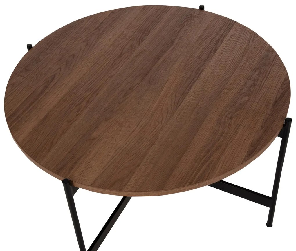 Τραπεζάκι σαλονιού C9588.04 MDF Καρυδί και Μαύρη Μεταλλική Βάση Φ80x45Υεκ. 80x80x45 εκ.